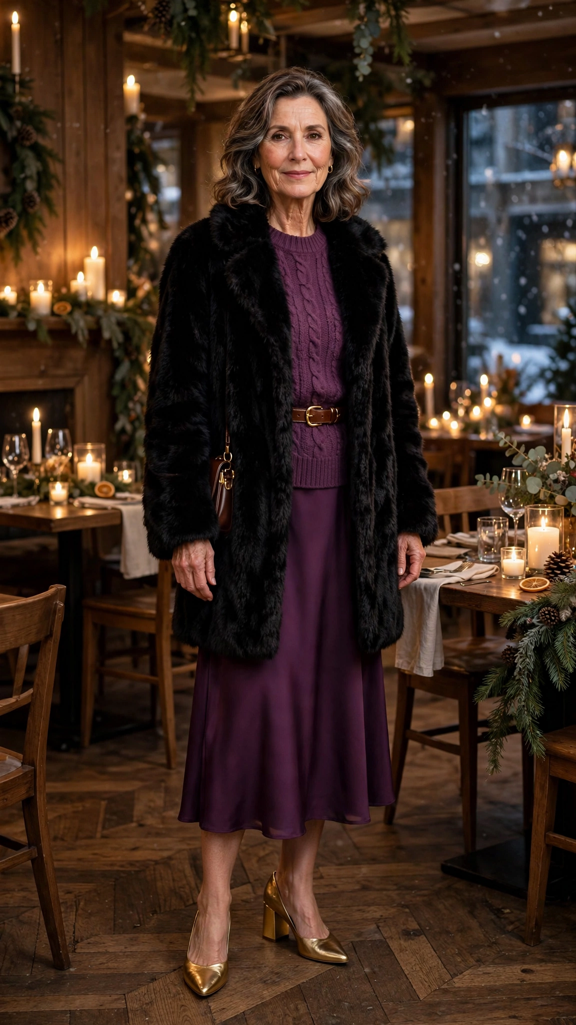 50 Women over 50 black faux fur coat outfits for city nights That Are Chic, Warm and Elegant - idea 36