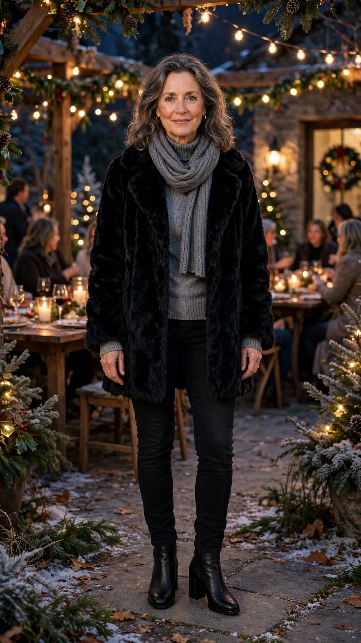 50 Women over 50 black faux fur coat outfits for city nights That Are Chic, Warm and Elegant - idea 40