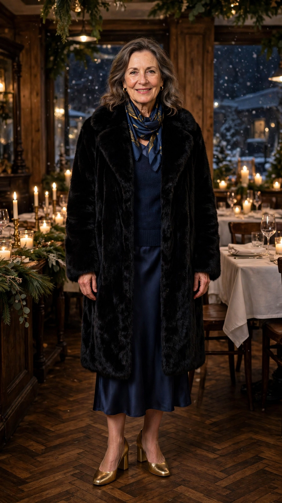 50 Women over 50 black faux fur coat outfits for city nights That Are Chic, Warm and Elegant - idea 42