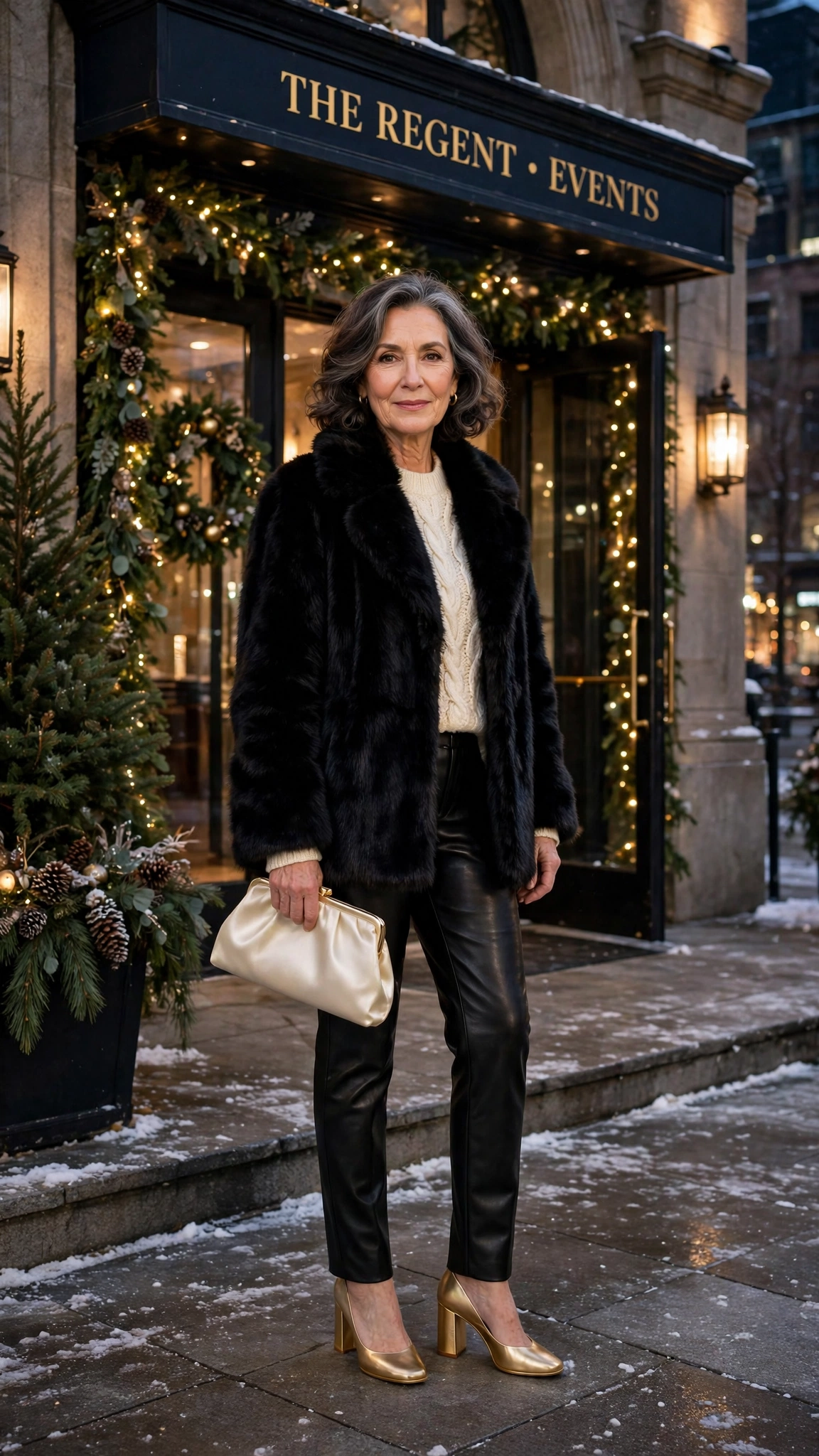 50 Women over 50 black faux fur coat outfits for city nights That Are Chic, Warm and Elegant - idea 49