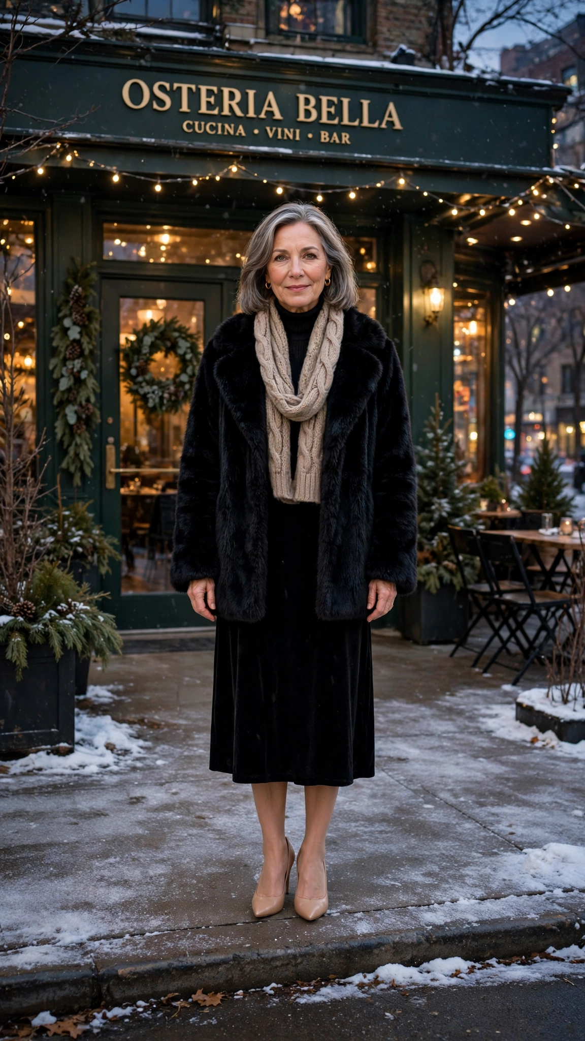 50 Women over 50 black faux fur coat outfits for city nights That Are Chic, Warm and Elegant - idea 50