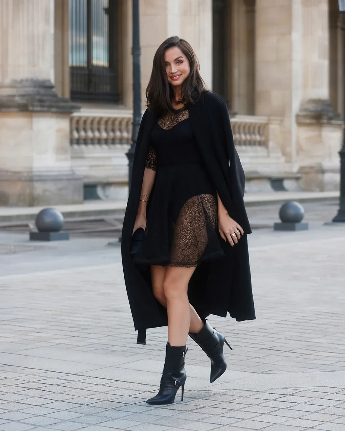 50 Women Over 50 Black Lace Outfits for Valentine Nights That Are Chic, Romantic and Easy to Wear 9 Black lace midi dress with leather ankle boots and a cashmere wrap