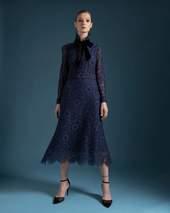 50 Women Over 50 Black Lace Outfits for Valentine Nights That Are Chic, Romantic and Easy to Wear 50 Midnight lace A-line dress with black pointed heels and a cashmere wrap
