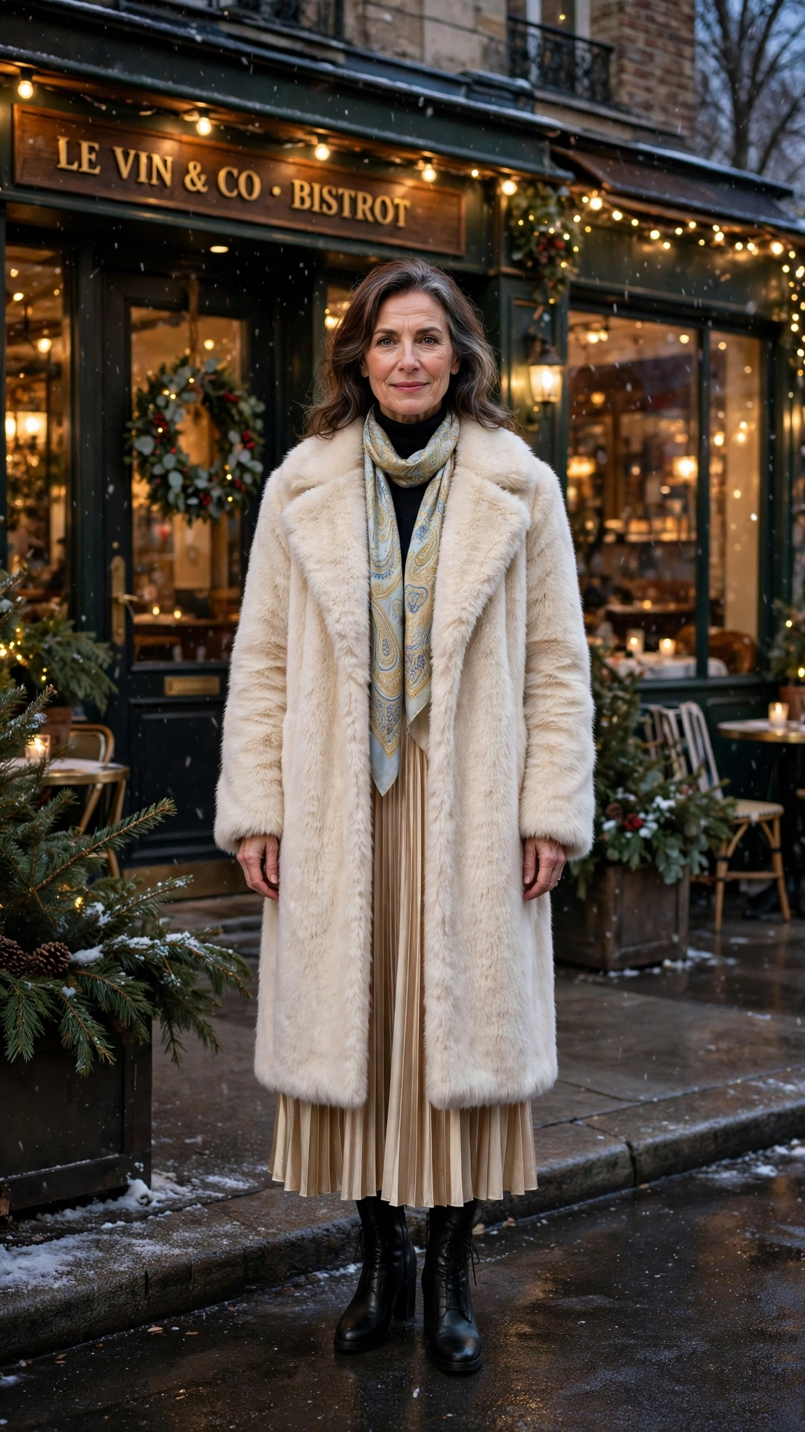 33 Women over 50 cream faux fur coat outfits for winter weddings That Are Chic, Warm and Elegant - idea 2