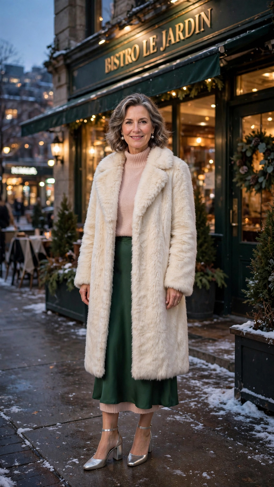 33 Women over 50 cream faux fur coat outfits for winter weddings That Are Chic, Warm and Elegant - idea 8