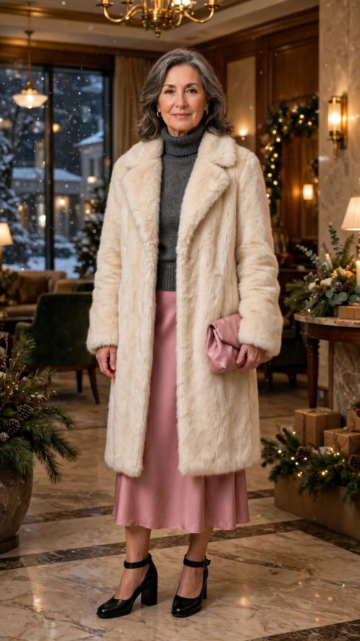 33 Women over 50 cream faux fur coat outfits for winter weddings That Are Chic, Warm and Elegant - idea 9