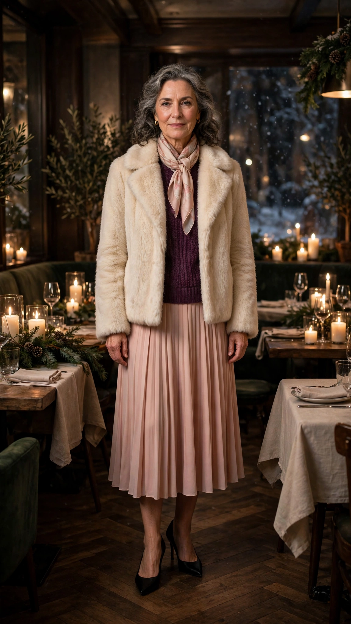 33 Women over 50 cream faux fur coat outfits for winter weddings That Are Chic, Warm and Elegant - idea 12