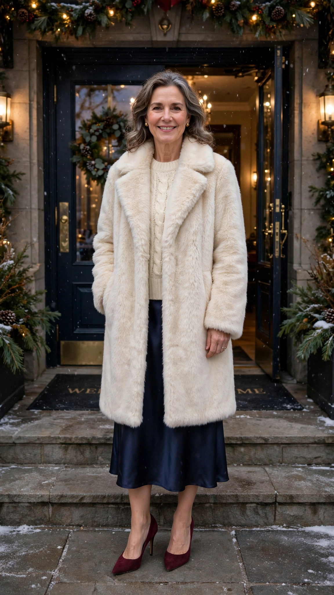 33 Women over 50 cream faux fur coat outfits for winter weddings That Are Chic, Warm and Elegant - idea 13