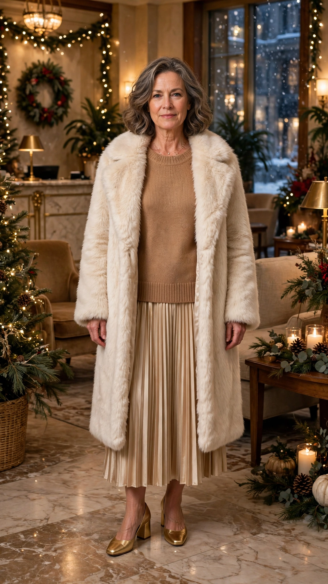 33 Women over 50 cream faux fur coat outfits for winter weddings That Are Chic, Warm and Elegant - idea 15