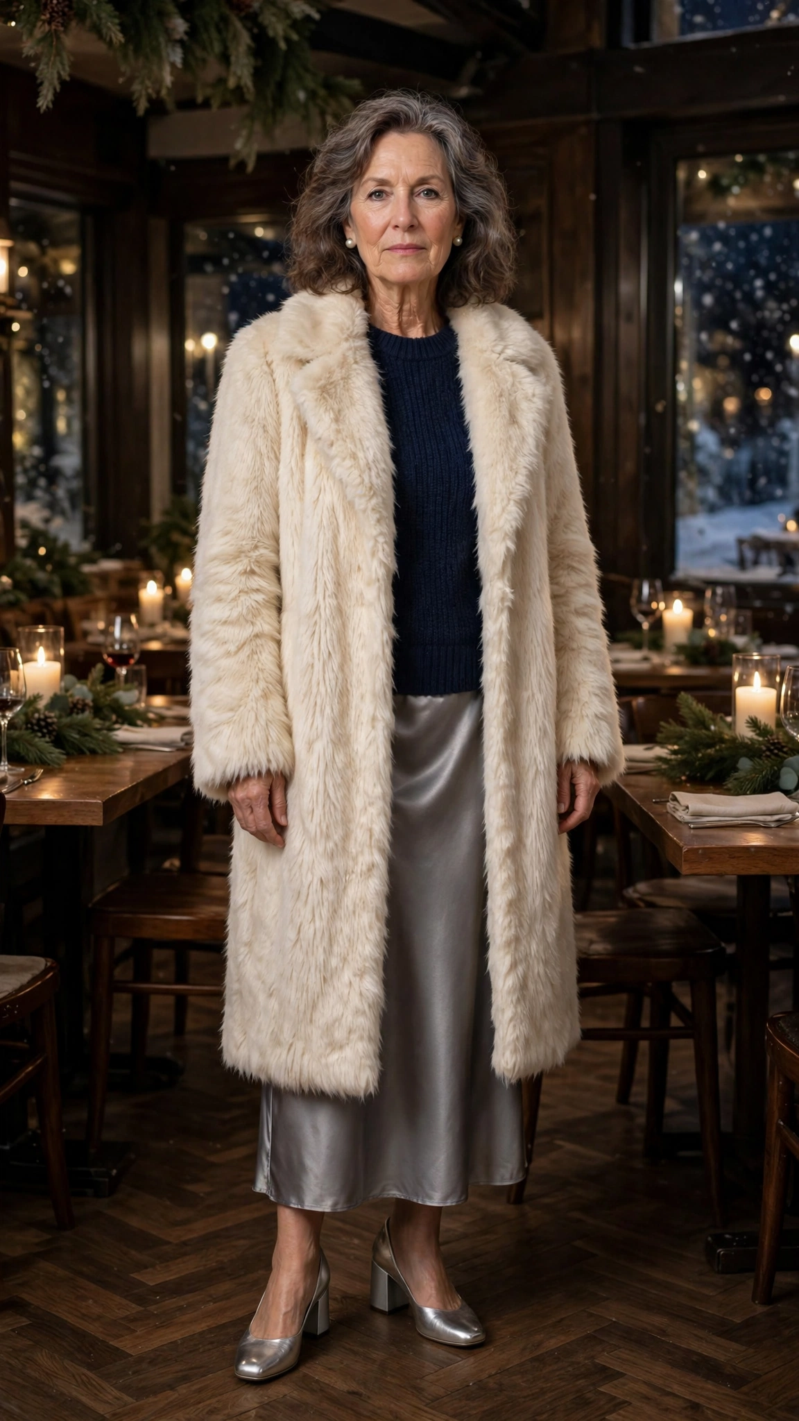 33 Women over 50 cream faux fur coat outfits for winter weddings That Are Chic, Warm and Elegant - idea 18