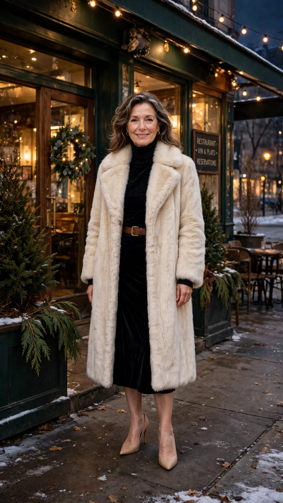 33 Women over 50 cream faux fur coat outfits for winter weddings That Are Chic, Warm and Elegant - idea 26
