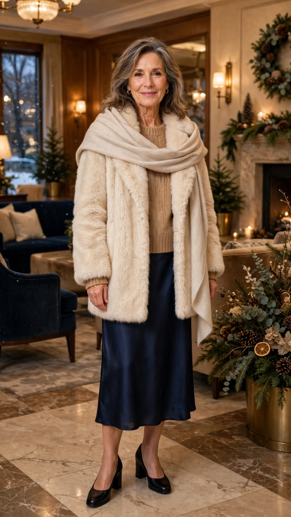 33 Women over 50 cream faux fur coat outfits for winter weddings That Are Chic, Warm and Elegant - idea 27