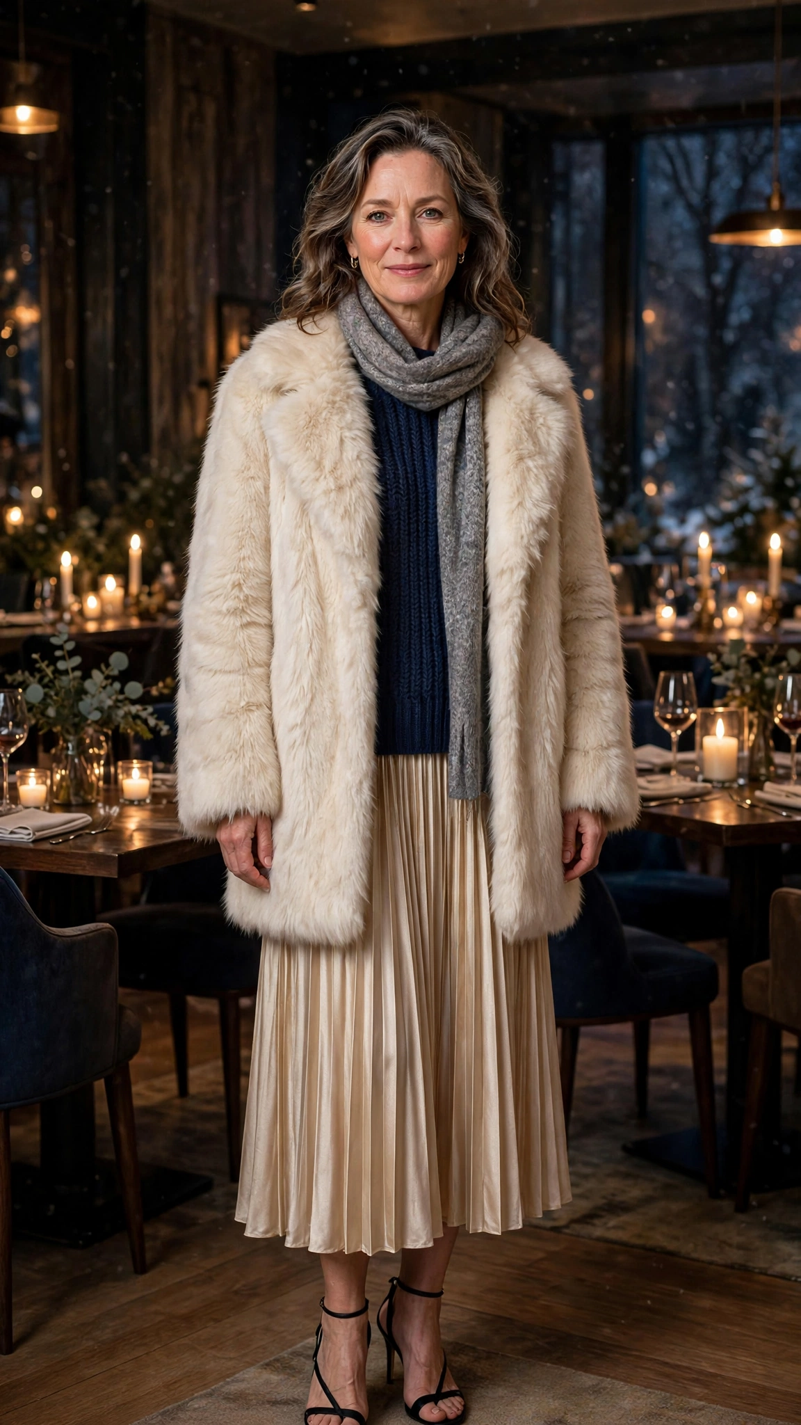 33 Women over 50 cream faux fur coat outfits for winter weddings That Are Chic, Warm and Elegant - idea 30