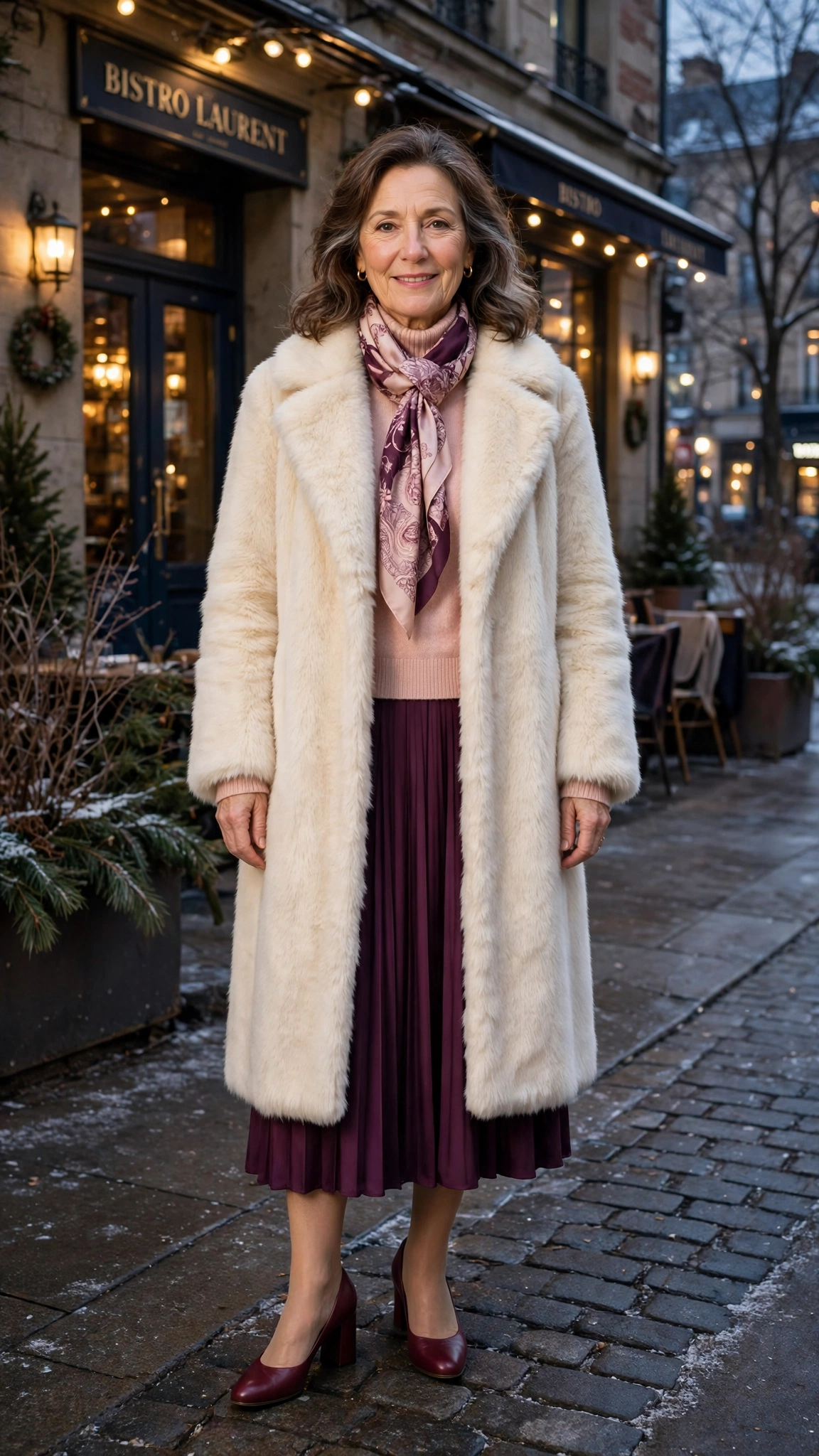 33 Women over 50 cream faux fur coat outfits for winter weddings That Are Chic, Warm and Elegant - idea 32