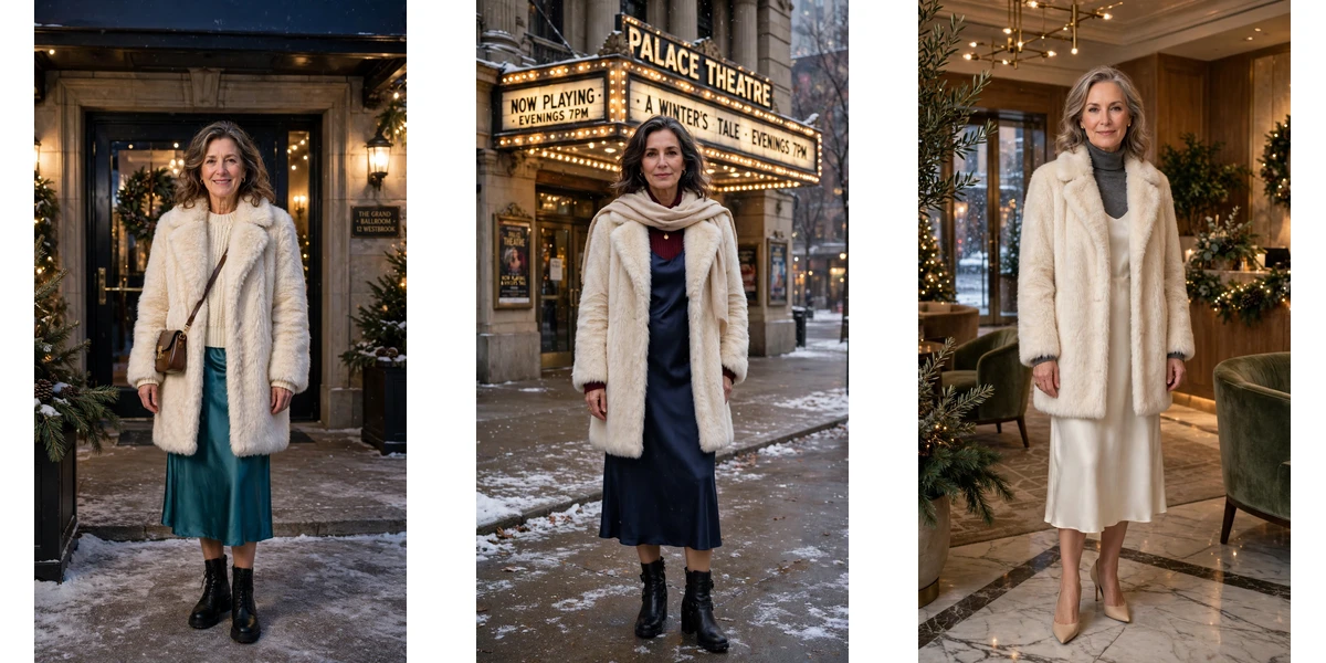 33 Women over 50 cream faux fur coat outfits for winter weddings That Are Chic, Warm and Elegant featured