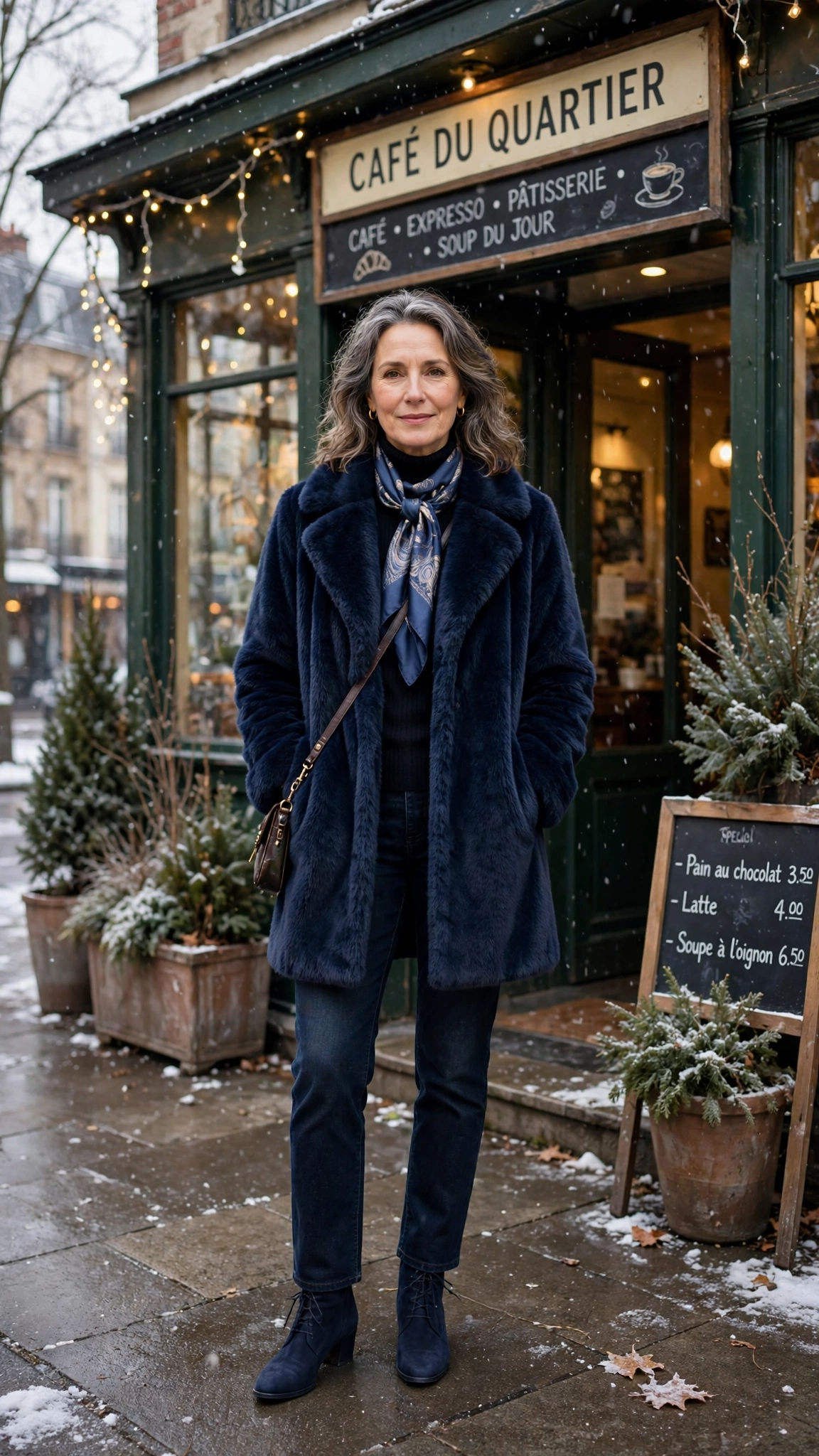 30 Women over 50 faux fur coat outfits with jeans for winter weekends That Are Chic, Warm and Elegant - idea 2