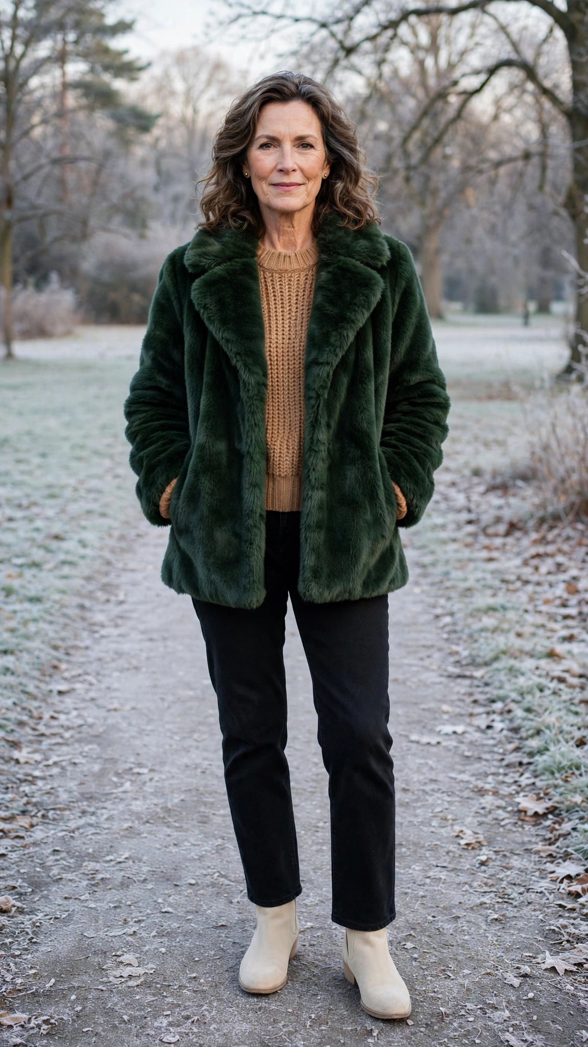 30 Women over 50 faux fur coat outfits with jeans for winter weekends That Are Chic, Warm and Elegant - idea 3