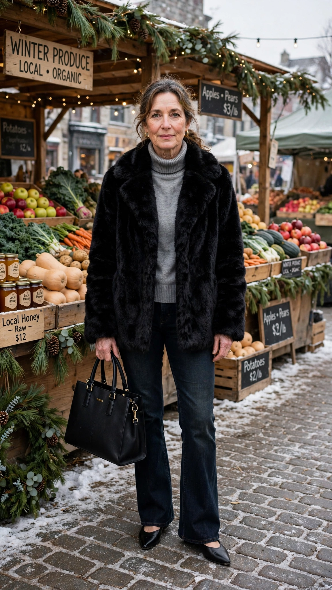 30 Women over 50 faux fur coat outfits with jeans for winter weekends That Are Chic, Warm and Elegant - idea 4