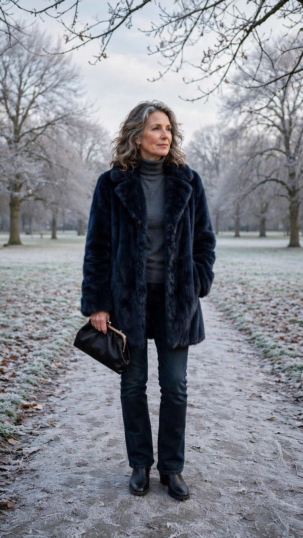 30 Women over 50 faux fur coat outfits with jeans for winter weekends That Are Chic, Warm and Elegant - idea 9