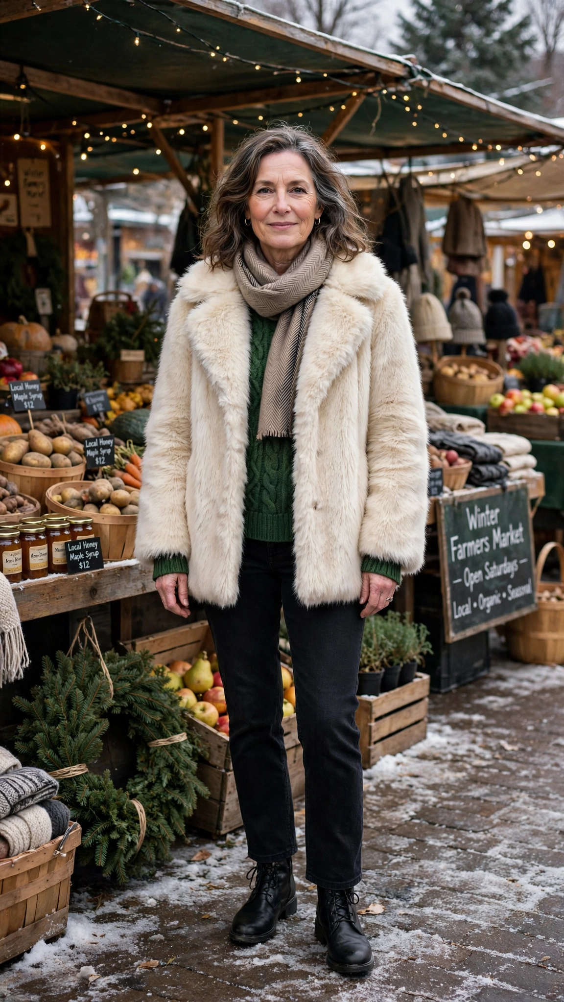 30 Women over 50 faux fur coat outfits with jeans for winter weekends That Are Chic, Warm and Elegant - idea 10