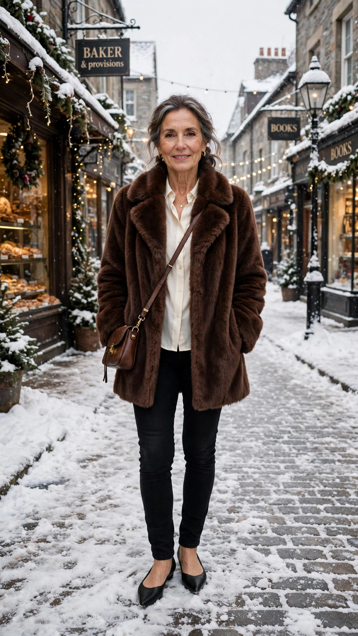 30 Women over 50 faux fur coat outfits with jeans for winter weekends That Are Chic, Warm and Elegant - idea 11