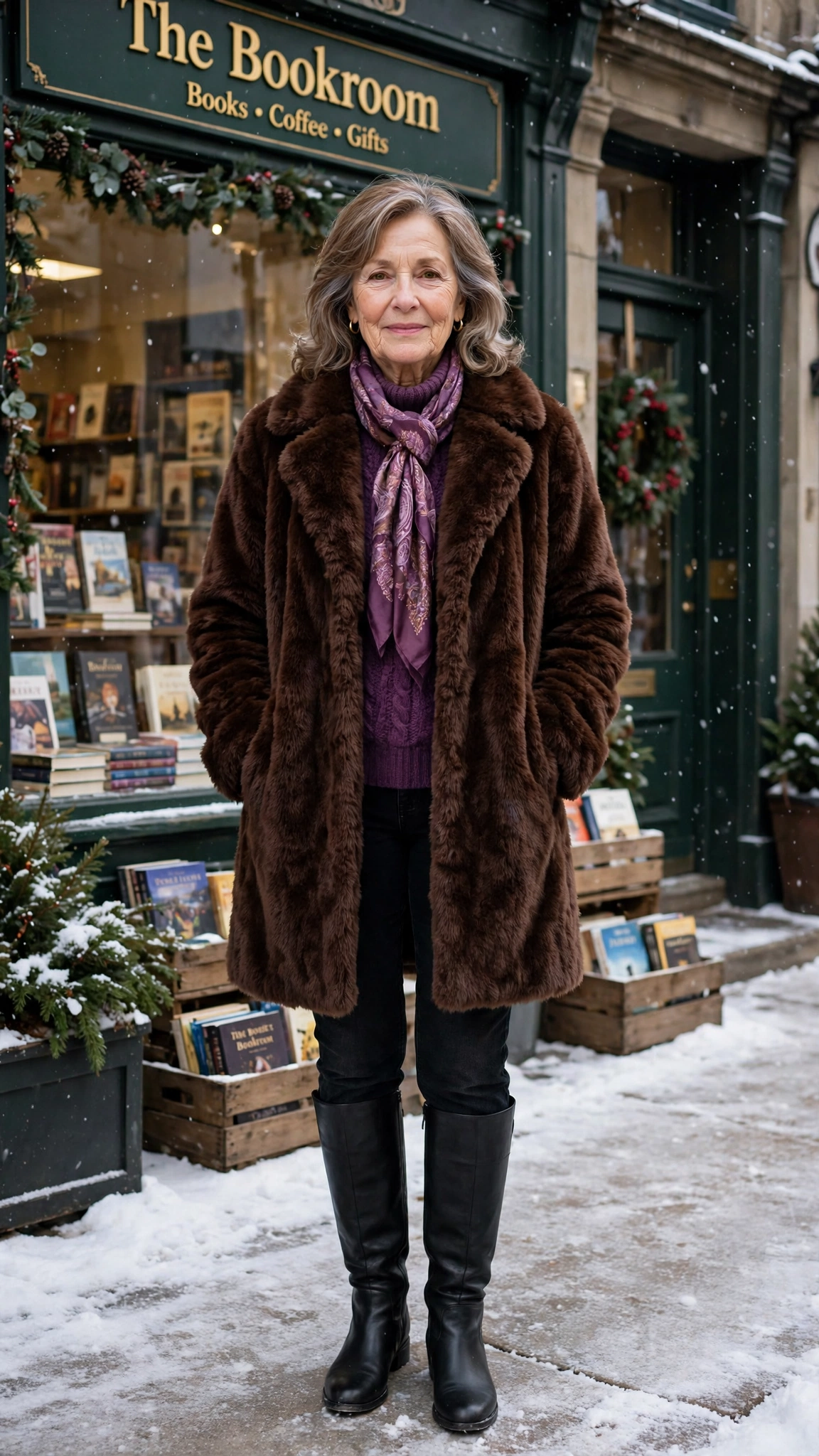 30 Women over 50 faux fur coat outfits with jeans for winter weekends That Are Chic, Warm and Elegant - idea 12