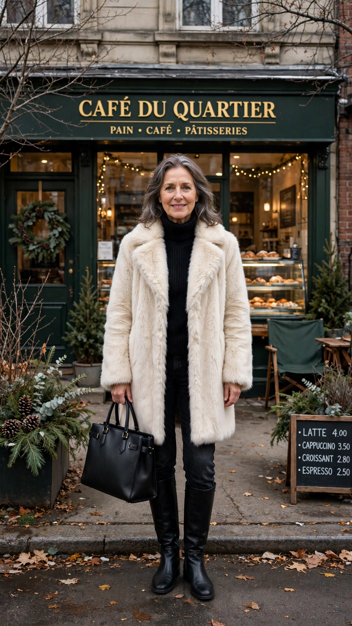 30 Women over 50 faux fur coat outfits with jeans for winter weekends That Are Chic, Warm and Elegant - idea 14