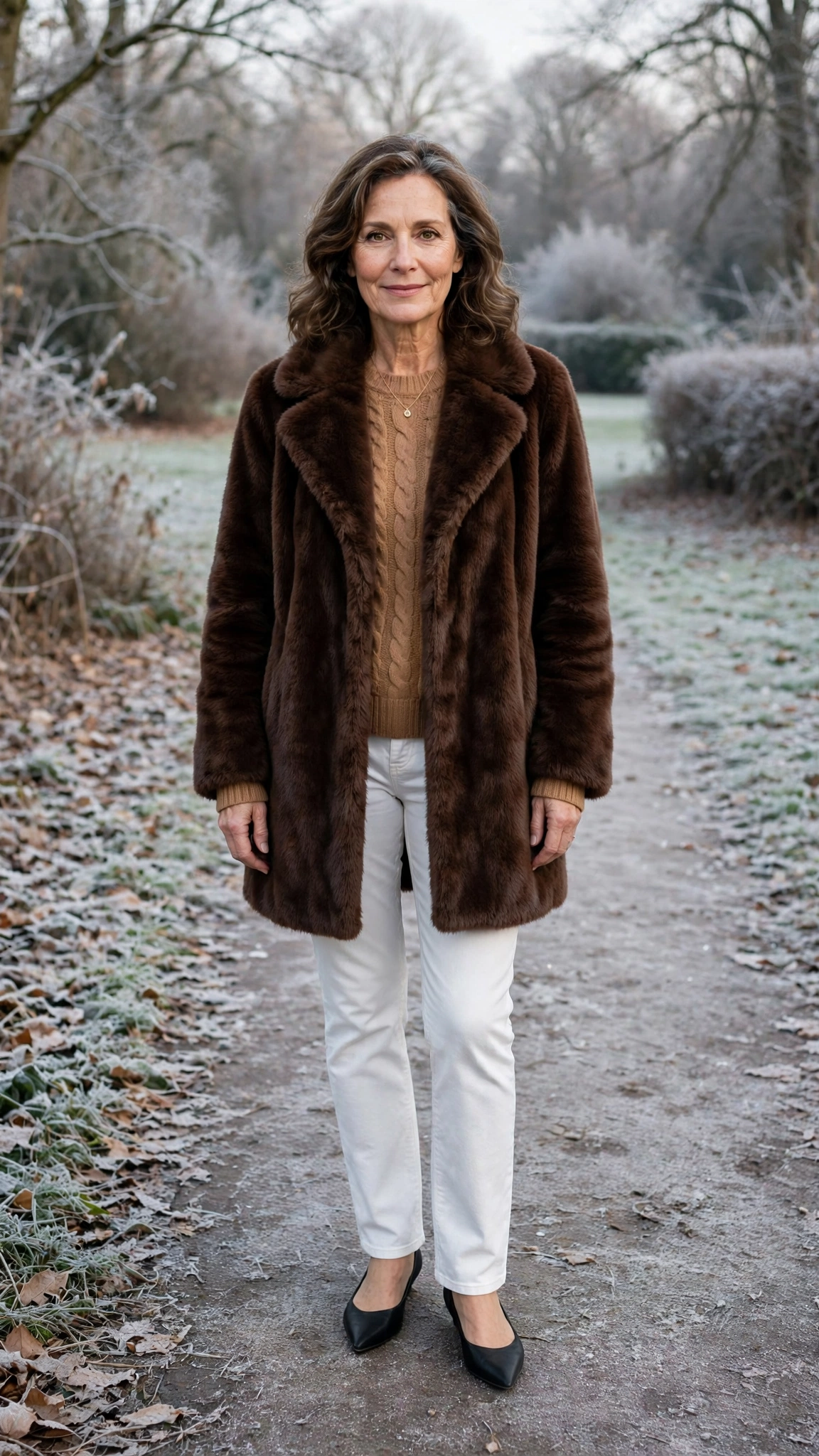 30 Women over 50 faux fur coat outfits with jeans for winter weekends That Are Chic, Warm and Elegant - idea 15