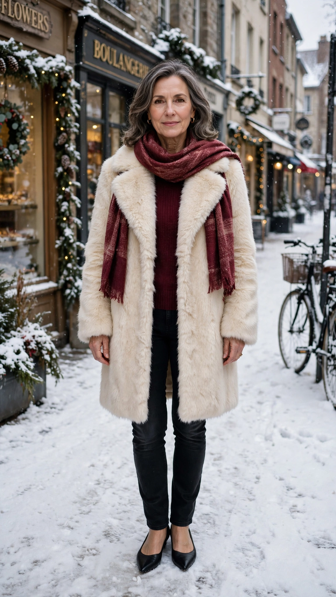 30 Women over 50 faux fur coat outfits with jeans for winter weekends That Are Chic, Warm and Elegant - idea 17