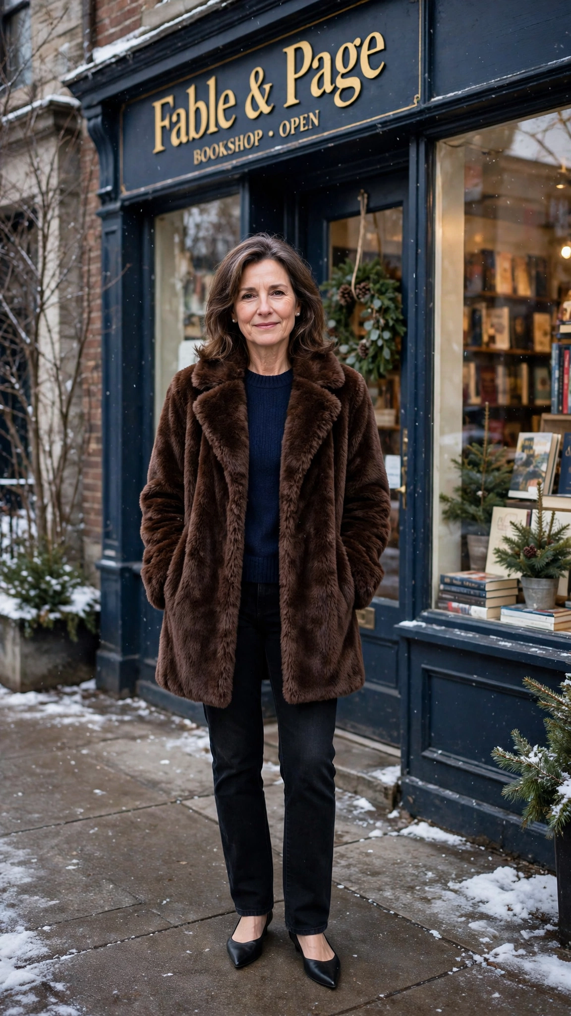 30 Women over 50 faux fur coat outfits with jeans for winter weekends That Are Chic, Warm and Elegant - idea 18