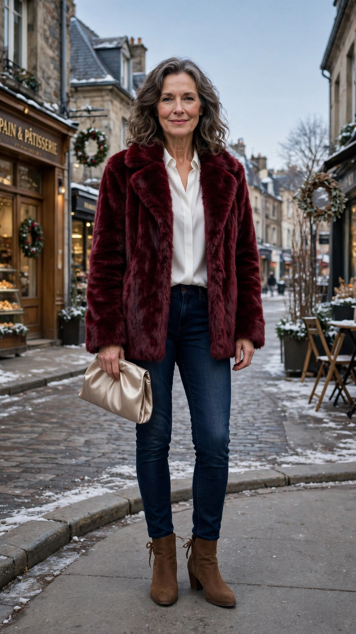 30 Women over 50 faux fur coat outfits with jeans for winter weekends That Are Chic, Warm and Elegant - idea 19