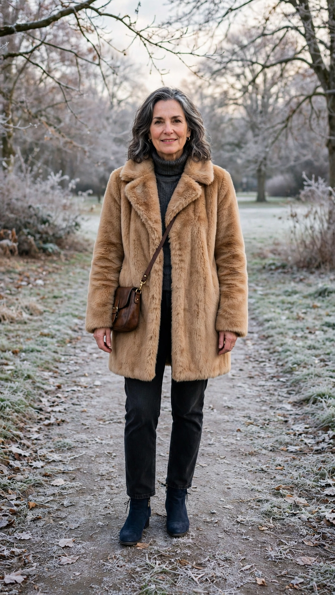 30 Women over 50 faux fur coat outfits with jeans for winter weekends That Are Chic, Warm and Elegant - idea 21
