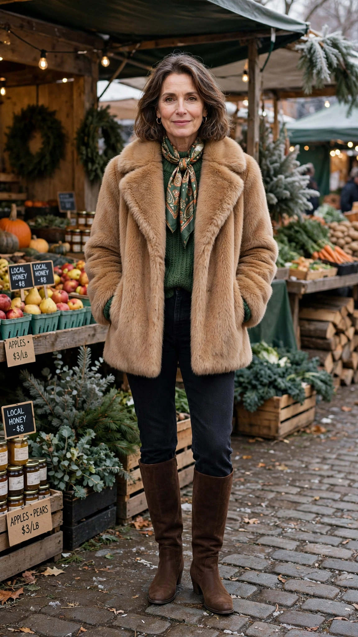 30 Women over 50 faux fur coat outfits with jeans for winter weekends That Are Chic, Warm and Elegant - idea 22