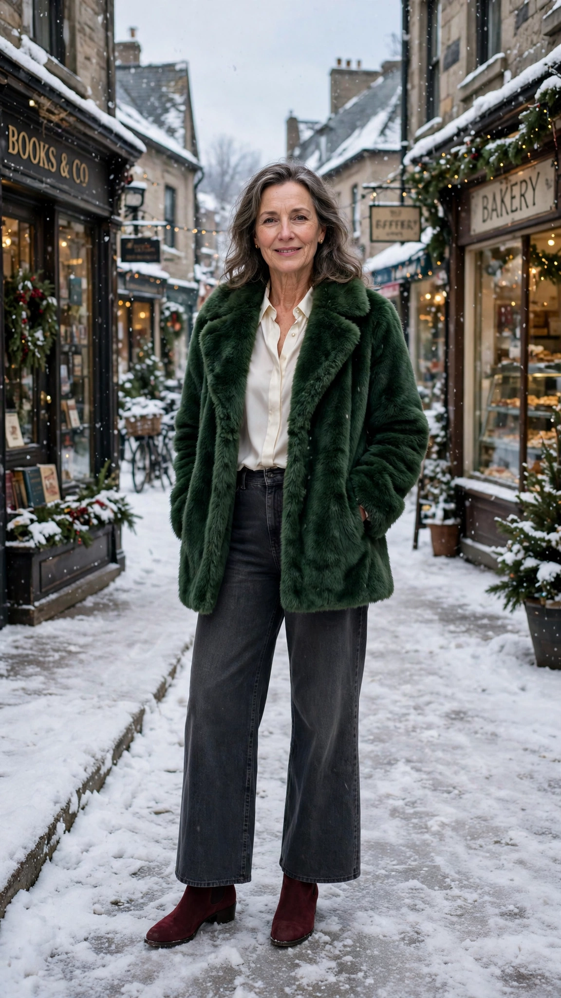 30 Women over 50 faux fur coat outfits with jeans for winter weekends That Are Chic, Warm and Elegant - idea 23