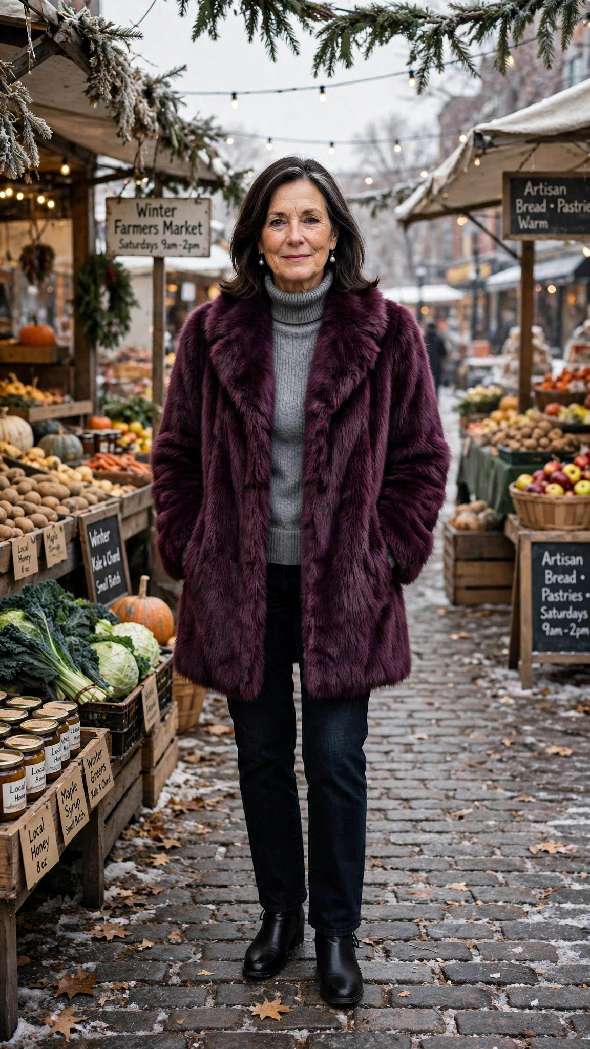 30 Women over 50 faux fur coat outfits with jeans for winter weekends That Are Chic, Warm and Elegant - idea 28