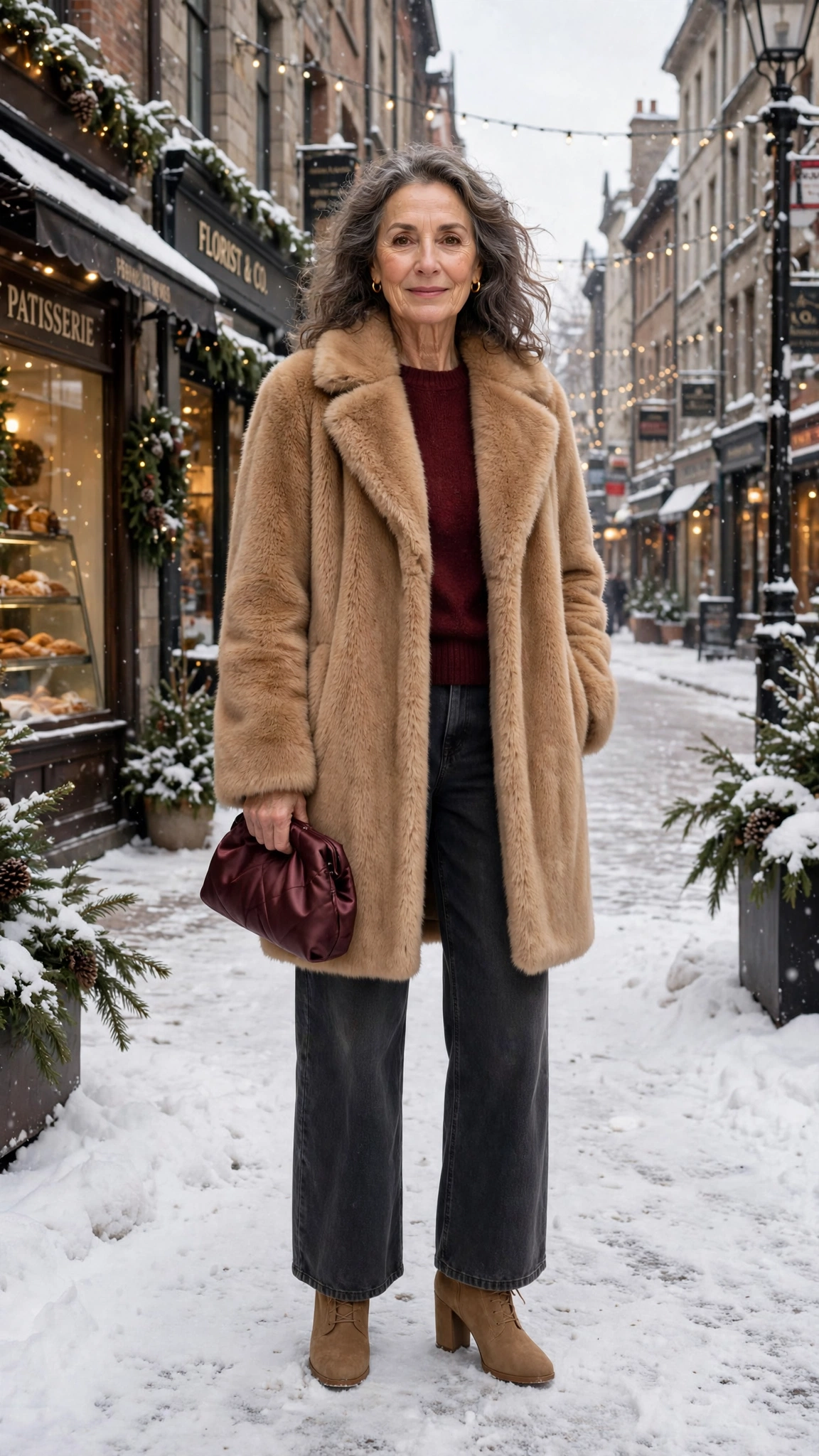 30 Women over 50 faux fur coat outfits with jeans for winter weekends That Are Chic, Warm and Elegant - idea 29