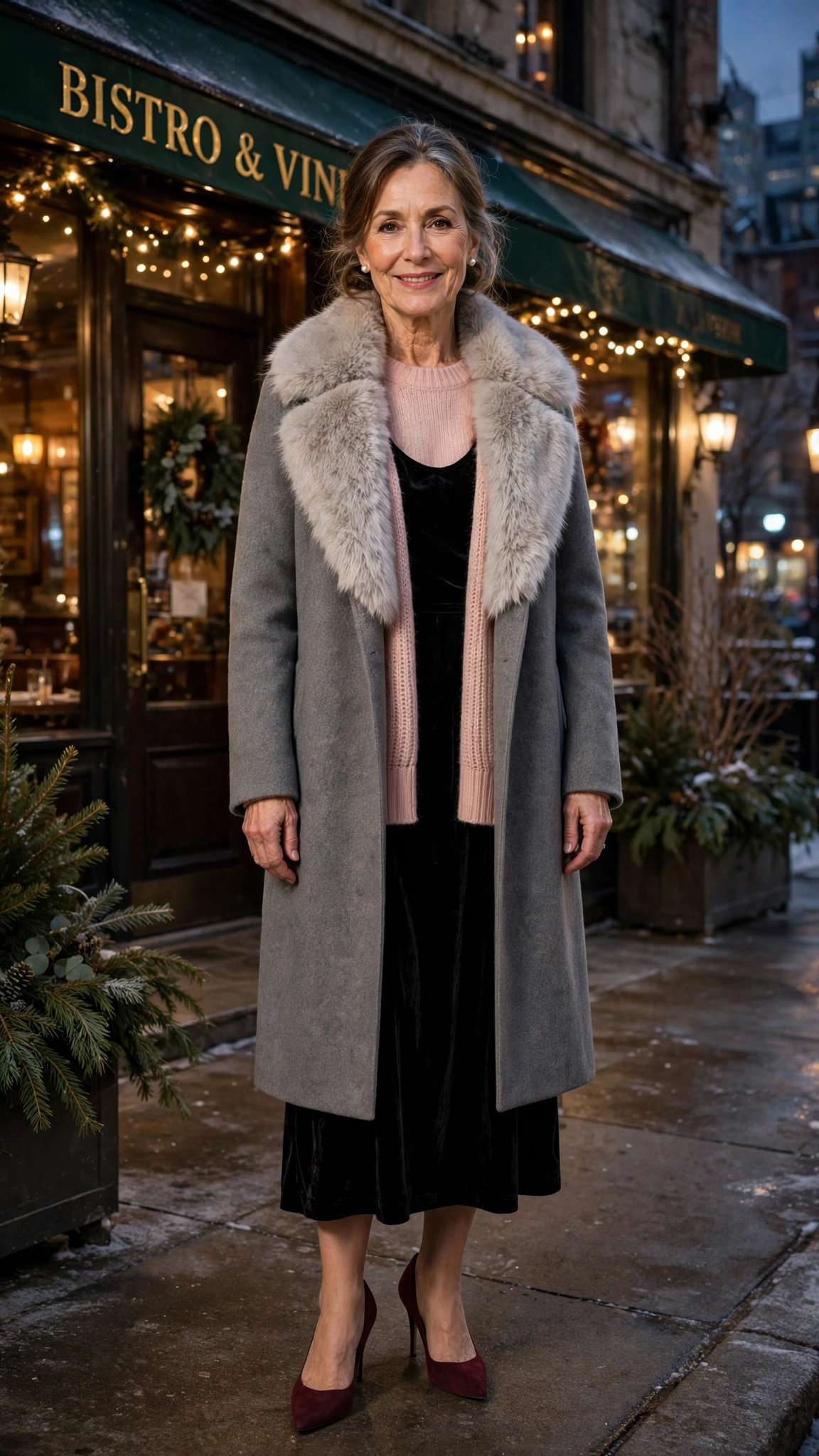 20 Women over 50 faux fur collar coat outfits for evening events That Are Chic, Warm and Elegant - idea 8