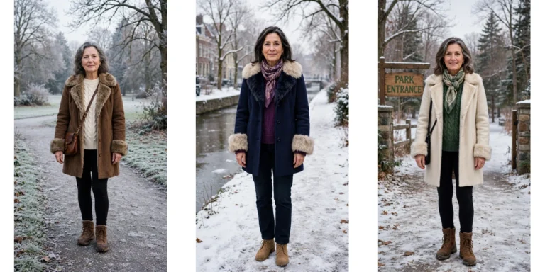 22 Women over 50 faux fur trimmed coat outfits for cold walks That Are Chic, Warm and Elegant featured