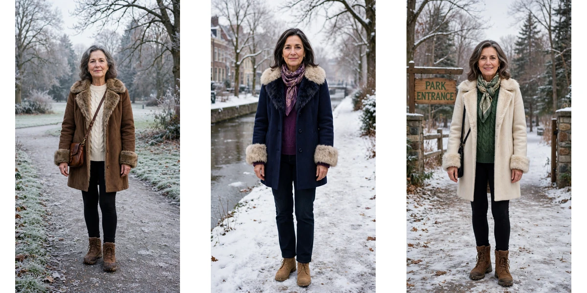 22 Women over 50 faux fur trimmed coat outfits for cold walks That Are Chic, Warm and Elegant featured