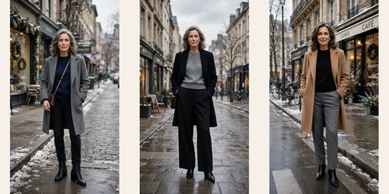 20 Women over 50 knit sweater and coat layering outfits for winter That Are Chic, Warm and Elegant
