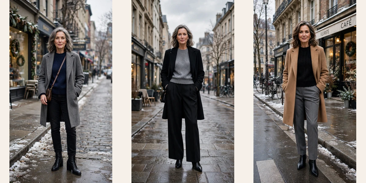 20 Women over 50 knit sweater and coat layering outfits for winter That Are Chic, Warm and Elegant