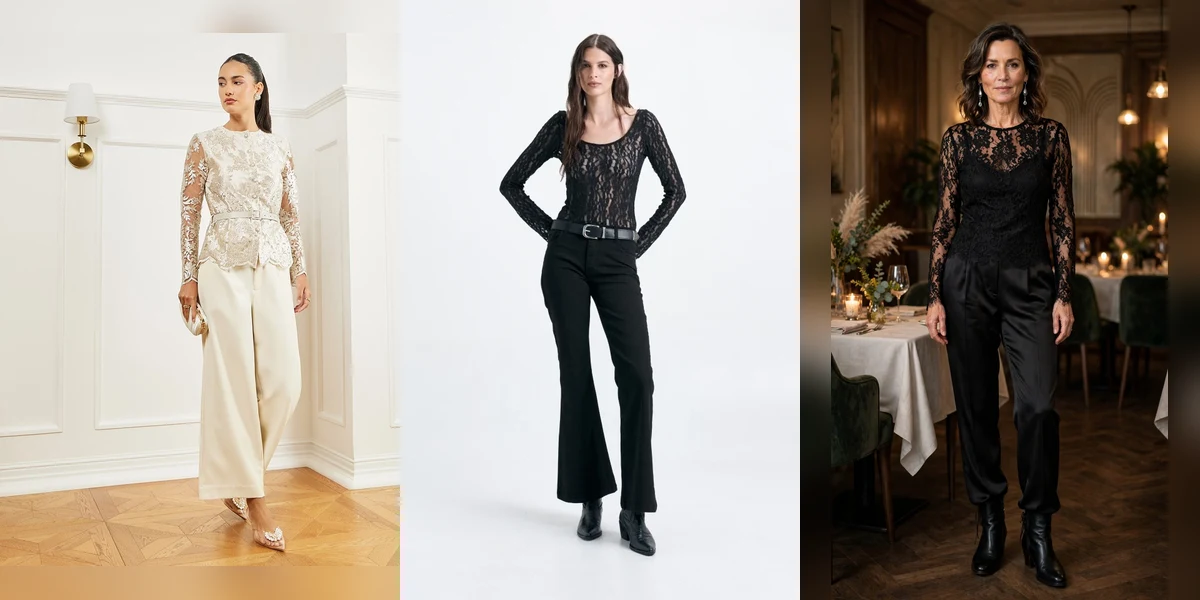 38 Women Over 50 Lace Top and Trouser Outfits for February Evenings That Are Chic, Romantic and Easy to Wear