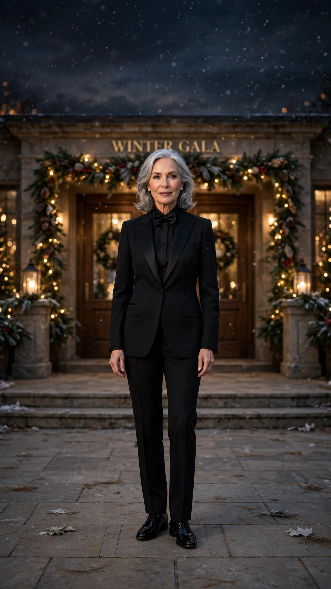 Classic black tuxedo suit with classic court shoes