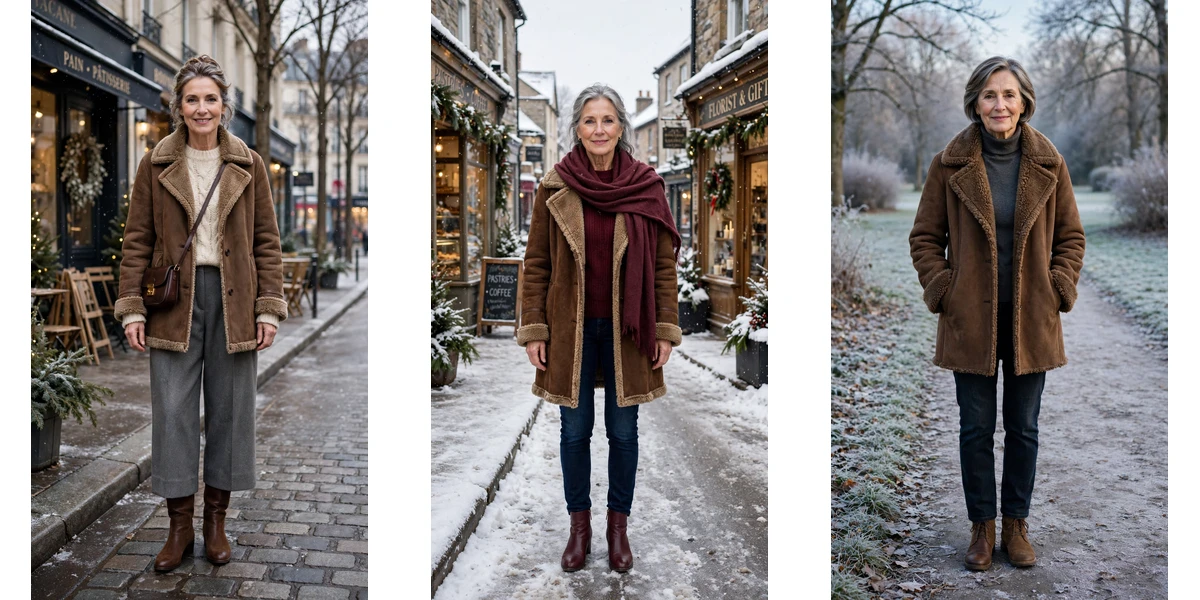 33 Women over 60 brown shearling coat outfits for weekend errands That Are Chic, Warm and Elegant featured