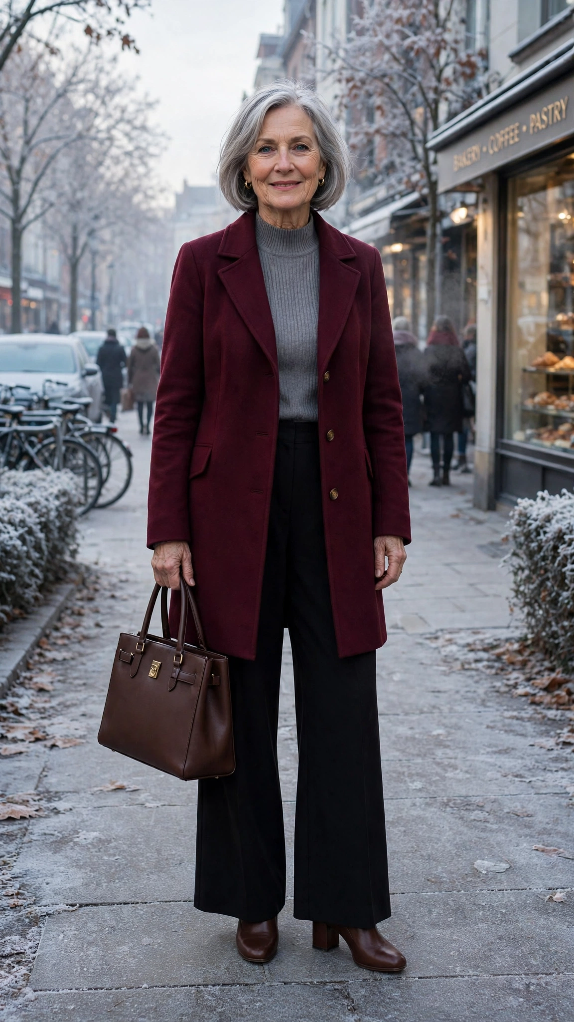 18 Women over 60 burgundy coat outfits for winter office days That Are Chic, Warm and Elegant - idea 4