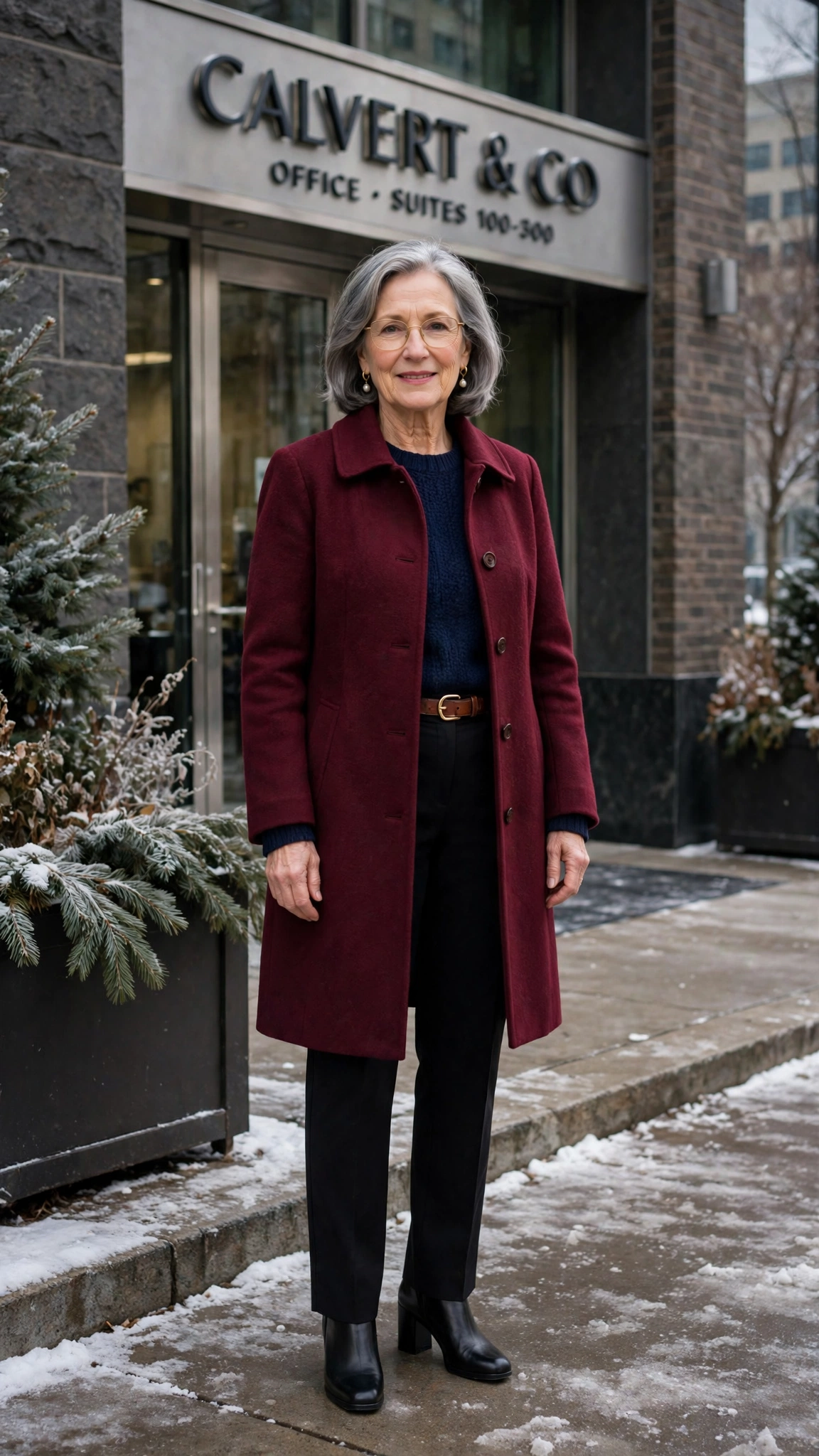 18 Women over 60 burgundy coat outfits for winter office days That Are Chic, Warm and Elegant - idea 6