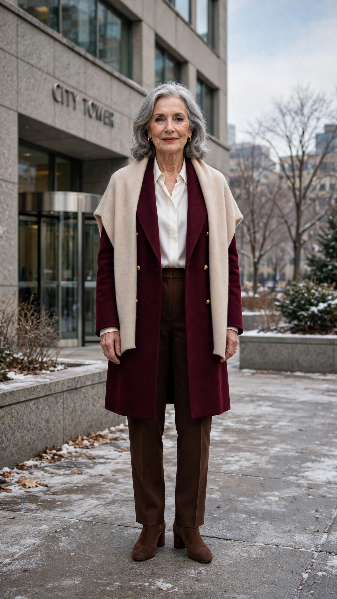 18 Women over 60 burgundy coat outfits for winter office days That Are Chic, Warm and Elegant - idea 7