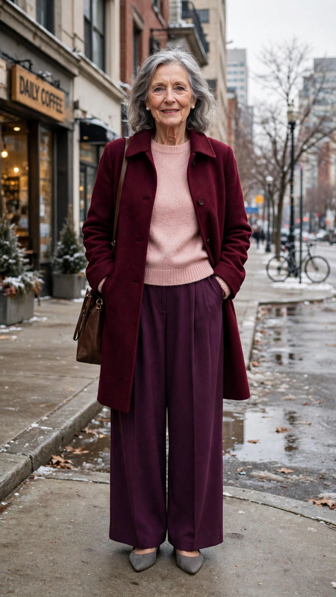 18 Women over 60 burgundy coat outfits for winter office days That Are Chic, Warm and Elegant - idea 8