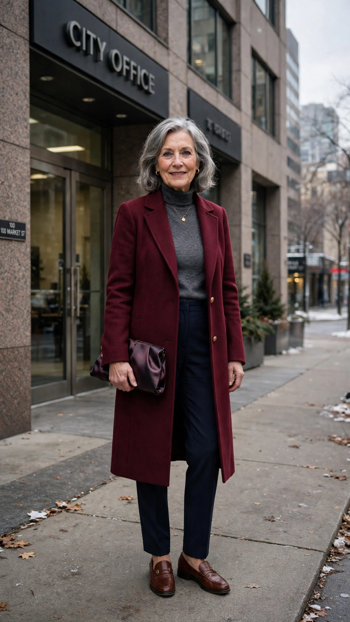 18 Women over 60 burgundy coat outfits for winter office days That Are Chic, Warm and Elegant - idea 9