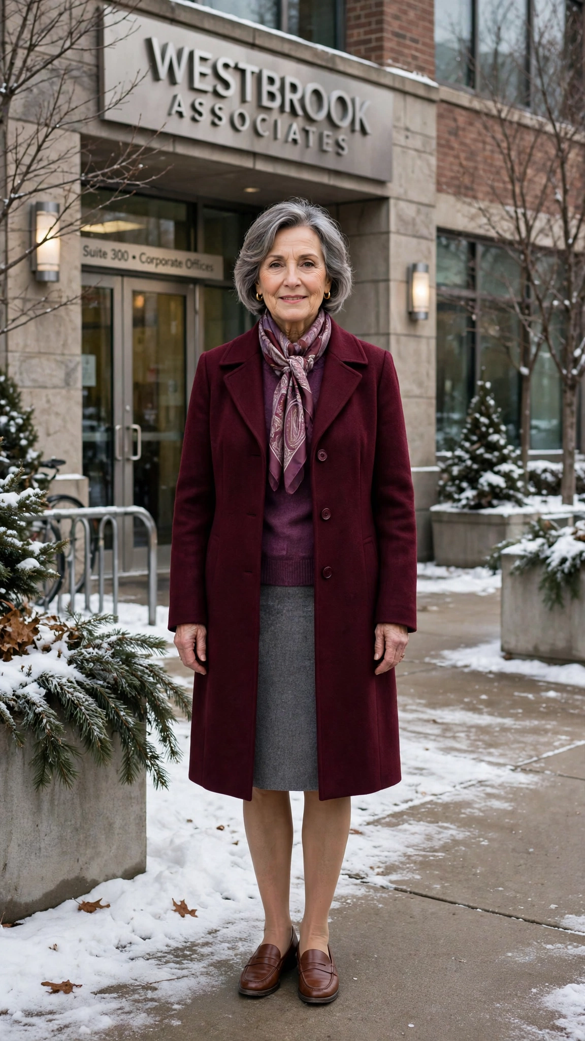 18 Women over 60 burgundy coat outfits for winter office days That Are Chic, Warm and Elegant - idea 12